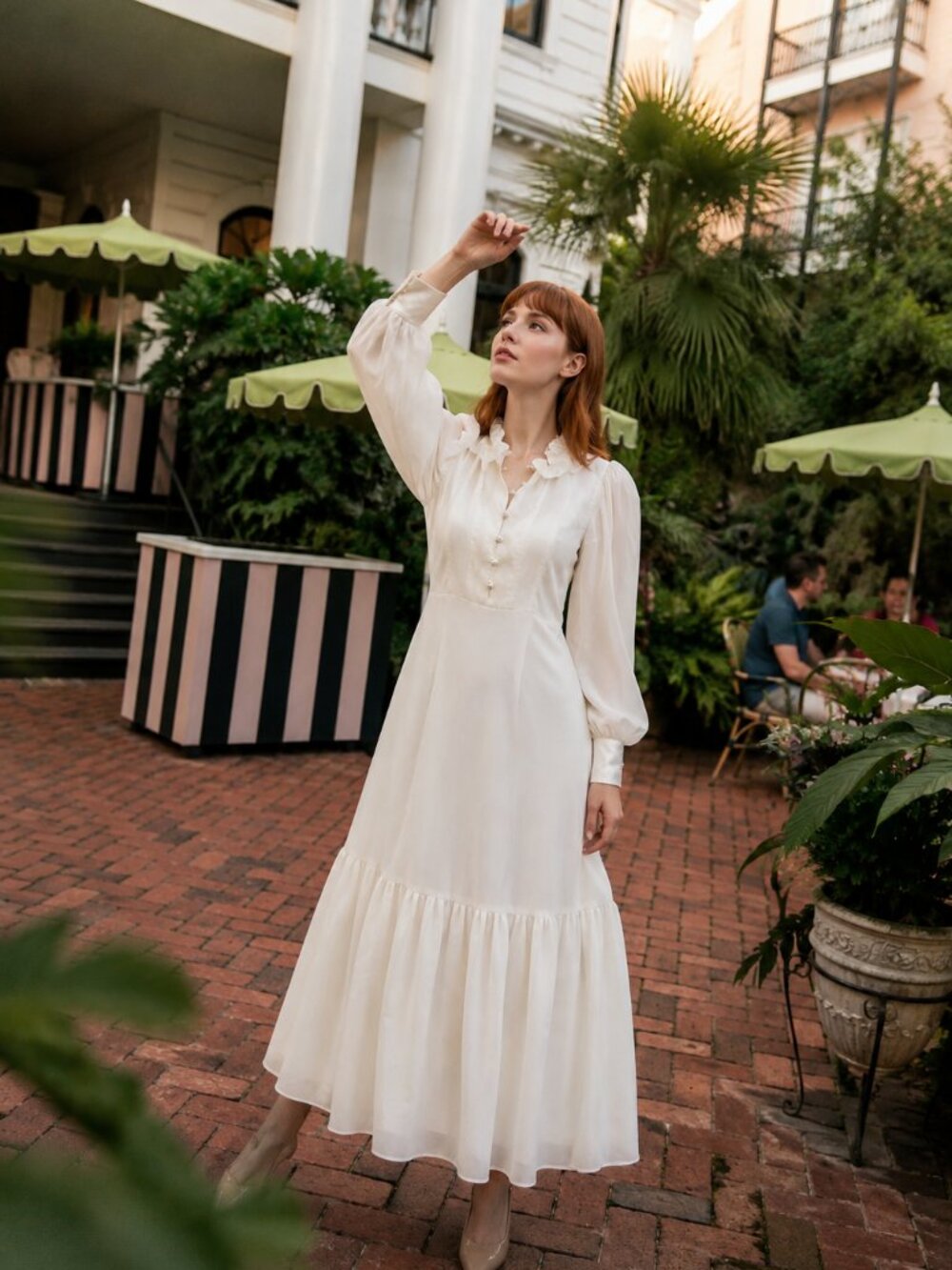Sue Sartor Women’s Flounce White Cottagecore Long Sleeve Dress Size Medium